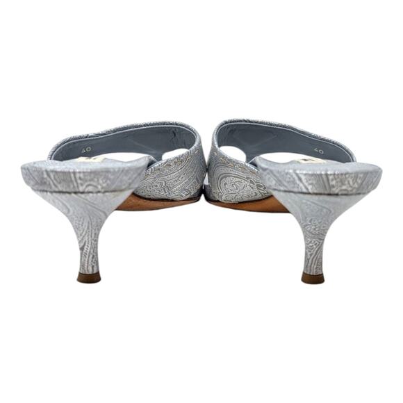 Vintage Prada Logo Kitten Heel Flip Flops Square Toe Sandal Mule Silver Blue 40 - Picture 5 of 13